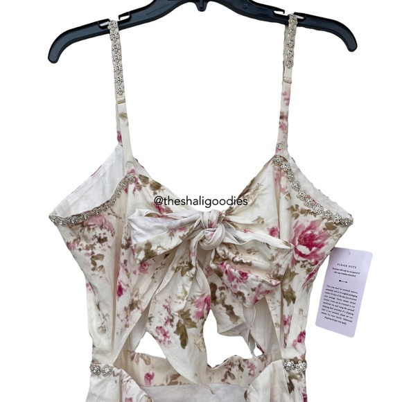 V. CHAPMAN The Luna Dress English Rose Floral Cutout Embellished Beaded Midi - Picture 9 of 11